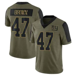 Limited Cam Brown Men's New York Giants Olive 2021 Salute To Service Jersey - Nike