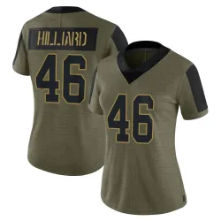 Limited Justin Hilliard Women's New York Giants Olive 2021 Salute To Service Jersey - Nike